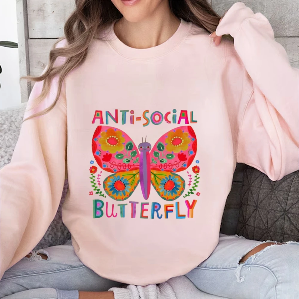 Anti-Social Butterfly Women's Long Sleeve Shirt Bold Fashion Butterfly Lover Art Aesthetic Sweatshirt Streetwear Parties Friends