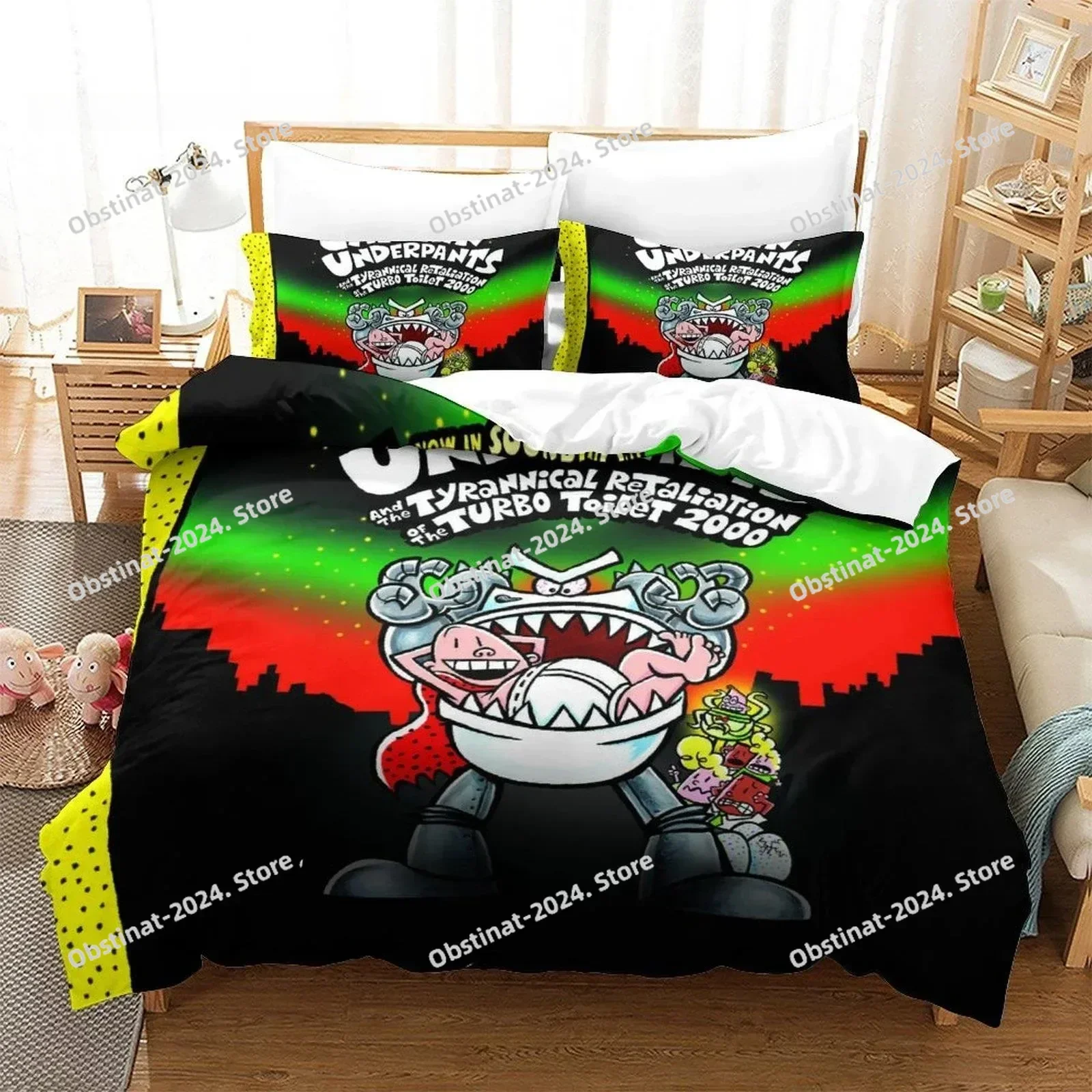 Fashion Cartoon Kawaii Captain Underpants Bedding Set Print With Pillowcase Bed Duvet Cover Soft Single Double Queen King Size