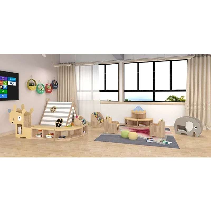 Kindergarten Furniture Children's Reading Room Solid Wood Bookcase Learning Interactive Sofa Bookcase