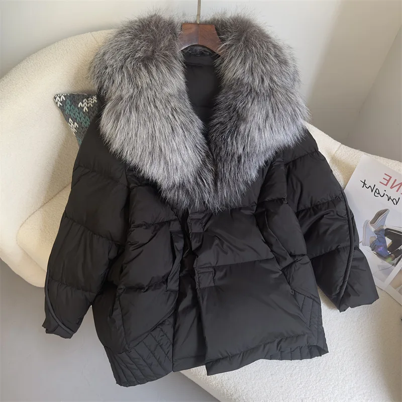 

Hot Sale Pinghu down jacket women's high-end women's 2024 new winter fashion warm loose medium length goose down jacket