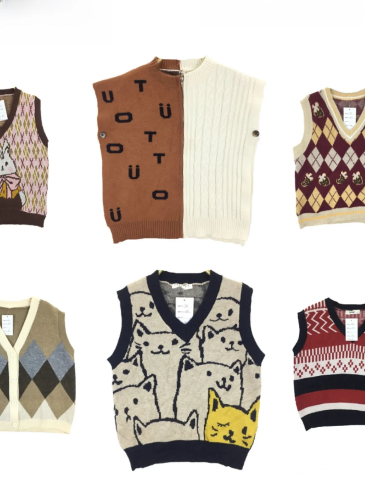 

Винтажный лоскутный цветной шерстяной жилет, осень-зима, универсальный открытый кардиган в стиле ретро для колледжа, женский свитер