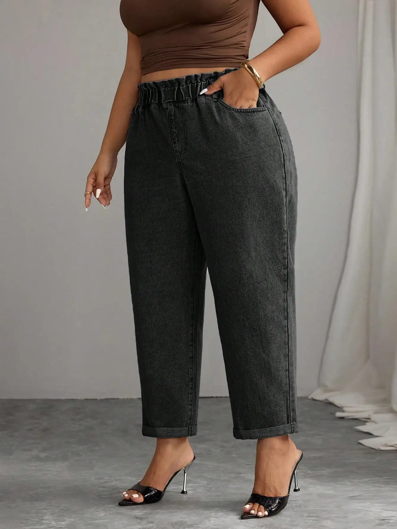 

Повседневные джинсы больших размеров с эластичной талией, свободного кроя для лета