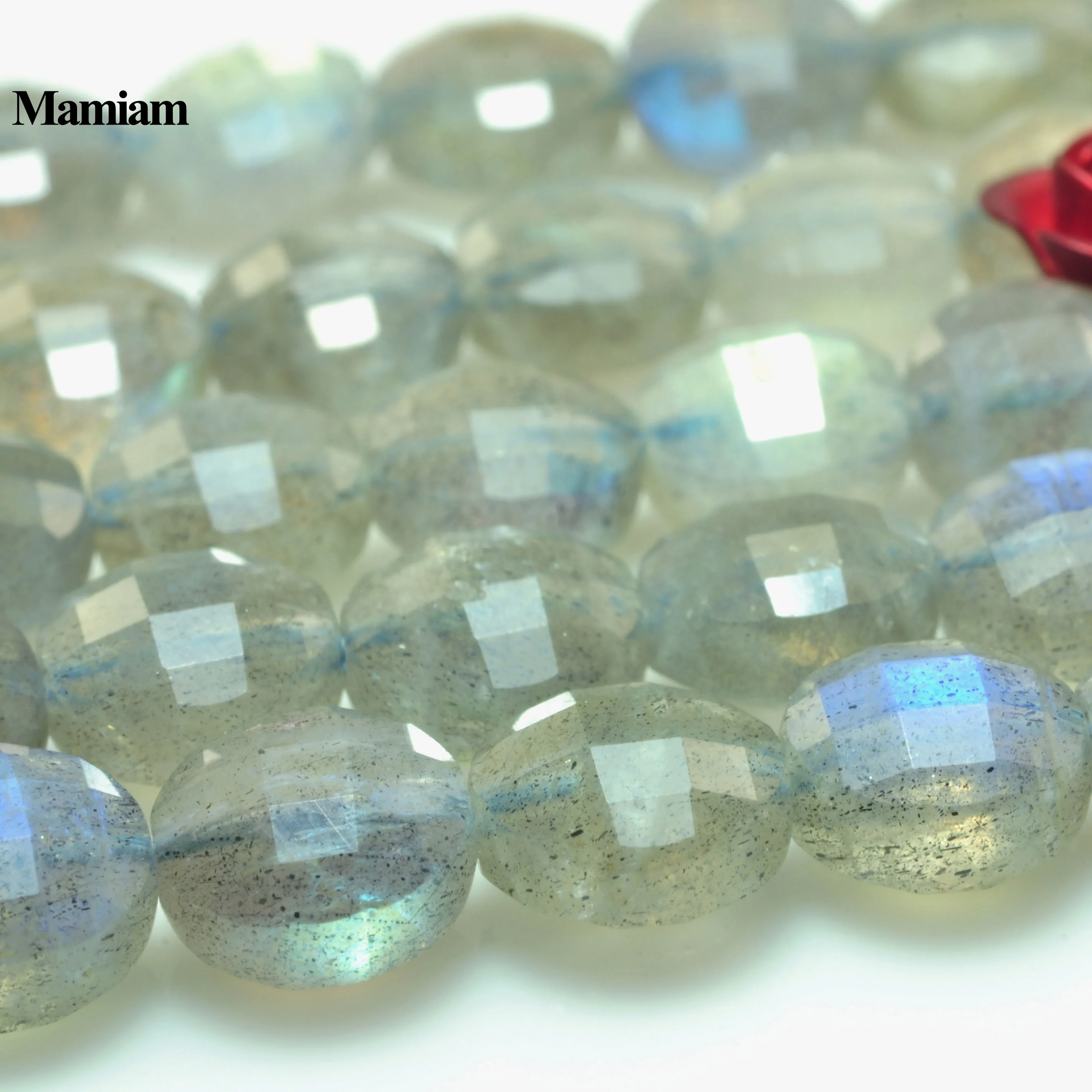 Mamiam Natural Blue Flash Labradorite Faceted Flat Round Coin Beads 4mm 5mm Stone Diy Bracelet Necklace Jewelry Making Design
