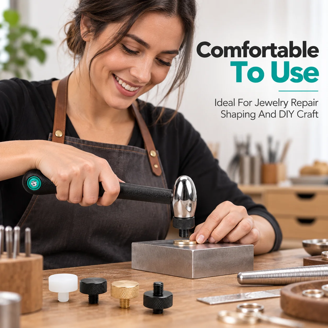 AOLIVIYA Jewelry Making Hammer 4 In 1 Interchangeable Tips Metalworking Mallet Stainless Steel Goldsmith Silversmith Repair Tool
