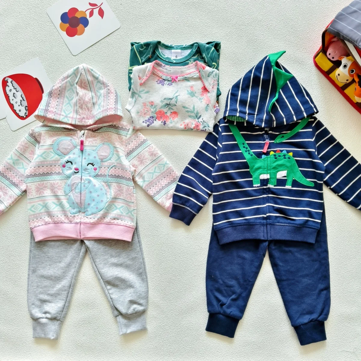 2024 Spring/Autumn Infant kids baby boys girls Cartoon 3-Piece Set: 3D Dinosaur Rabbit Suit Jacket + Long Pants + Hoodie