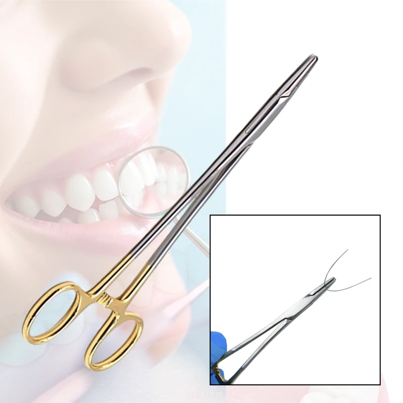 Dental Needle Holder Plier 12.5/14/16cm Reusable Gold Plated Orthodontic Forcep Instrument