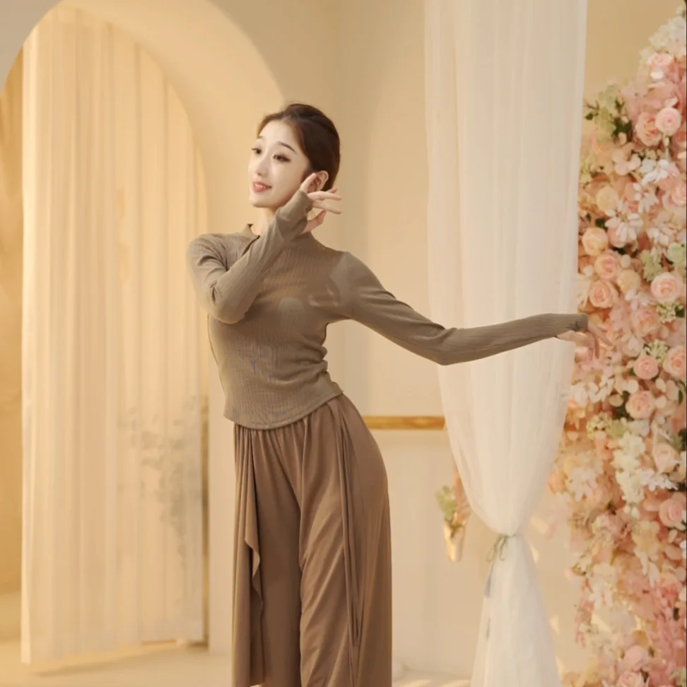 ممارسة الملابس الراقصات الصينية الخريف والشتاء ملابس الرقص الحديثة سليم صالح تحسين شيونغسام بأكمام طويلة