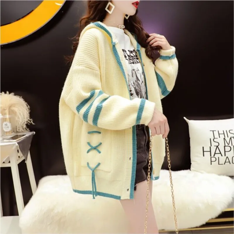 Spring Autumn women\'s Korean vintage sweater knitting coat loose lazy cardigan sweater casual hoodie NS5814