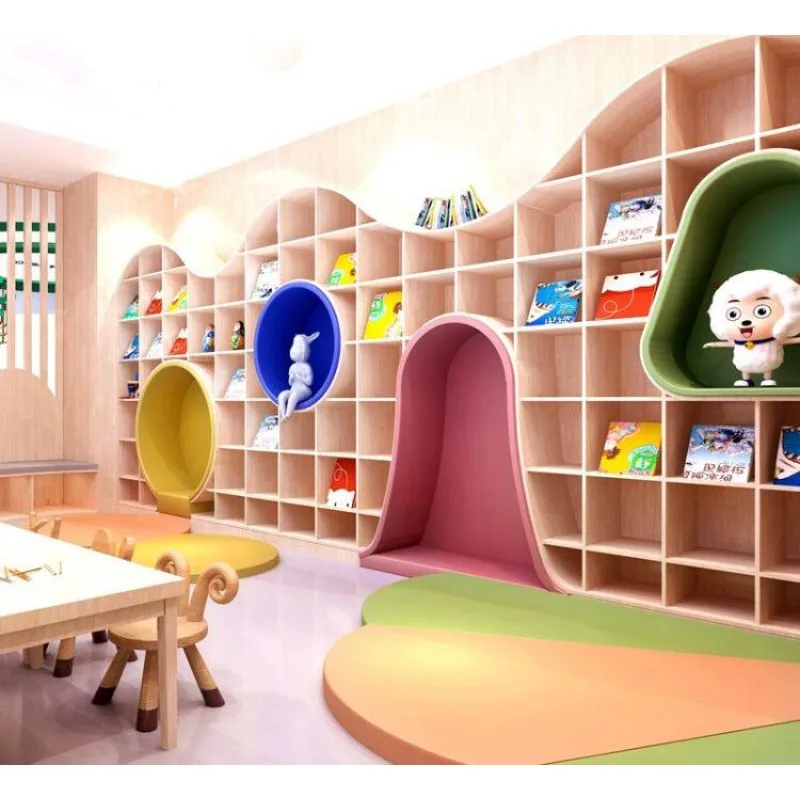 Arch arc bookcase display whole wall floor solid wood
