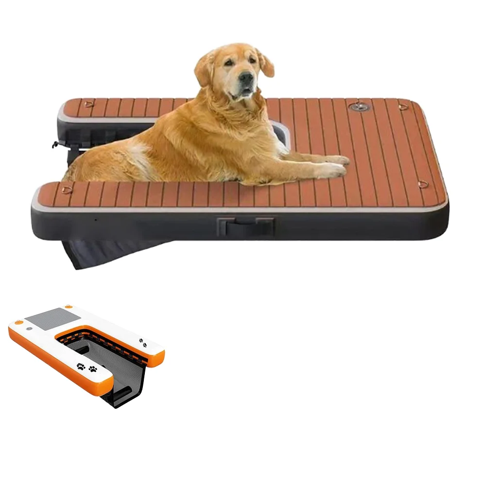 Plataforma Flotante Inflable Verda Modelo V, Rampa para Perros, Antideslizante, Portátil, de PVC, con Rampa de Agua para Perros y Piscinas