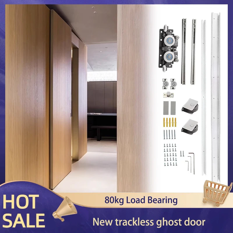

JS Invisible Trackless Ghost Door Aluminum Frame Glass Wooden Door Kitchen Bathroom Trackless Sliding Door Hardware Accessories