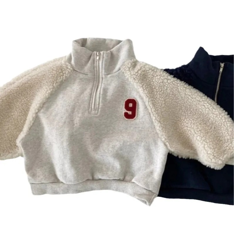 2025 شتاء جديد الأطفال زائد المخملية الملابس السميكة مجموعة الفتيان الفتيات صوف الضأن الربط البلوز السراويل 2 قطعة دعوى الاطفال وتتسابق