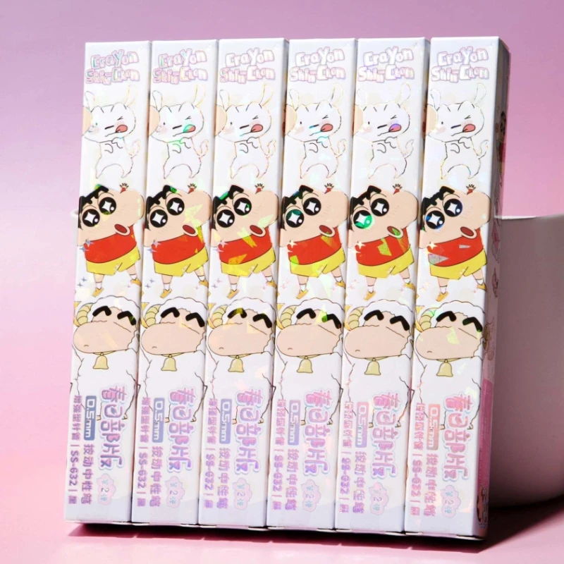 Crayon Shin-chan Cartoon Cute Blind Box Gel Pen Kawaii Student 2D Stationery 0.5mm Click Pen Animation Peripheral Wholesale