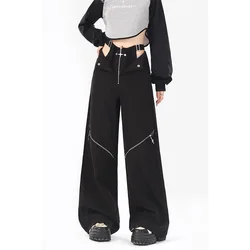 Black Overalls Women's Winter Thick Hot Girl Suit Double Waist Street Loose Straight Casual Wide Leg Long Pants Autumn