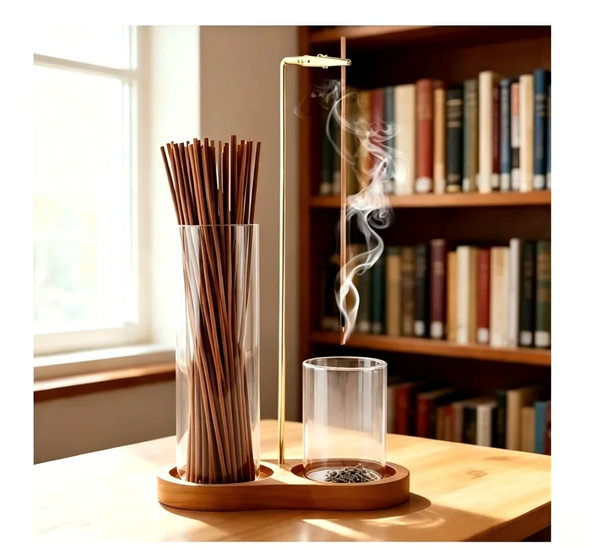 5pcs-Minimalist Glass Incense Holder Transparent Creative Incense Holder Wooden Base Zen Style Glass Ash Catcher Practice