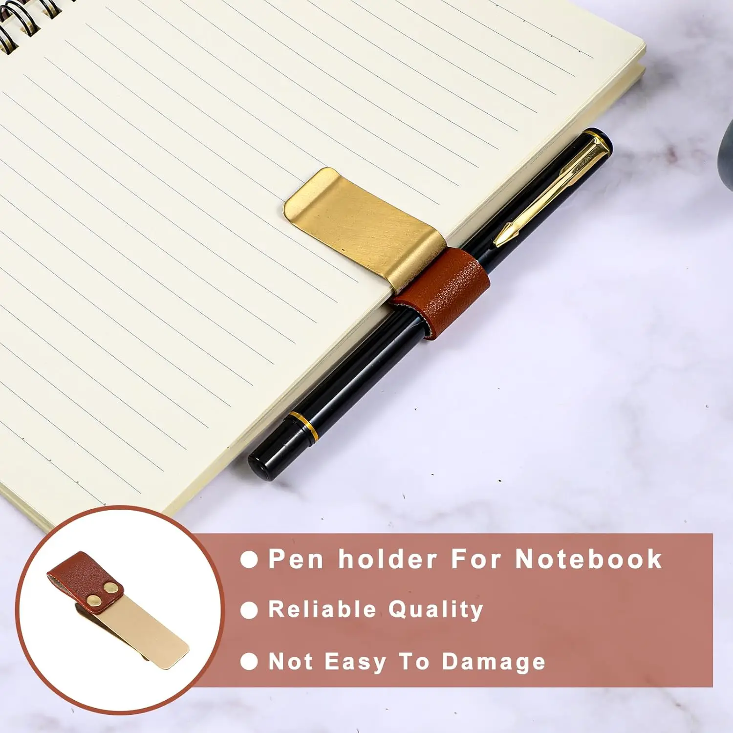2Pcs PU Leather Pen Clips For Metal Pens Loop Holder Notebook Pens Clip For Journal Notebooks Planner Clipboard Office