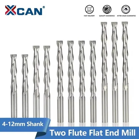 XCAN 플랫 엔드 밀 4-12mm 생크 2 플루트 나선형 밀링 커터 CNC 라우터 비트 나무 조각 비트 MDF 목재 용 초경 엔드 밀