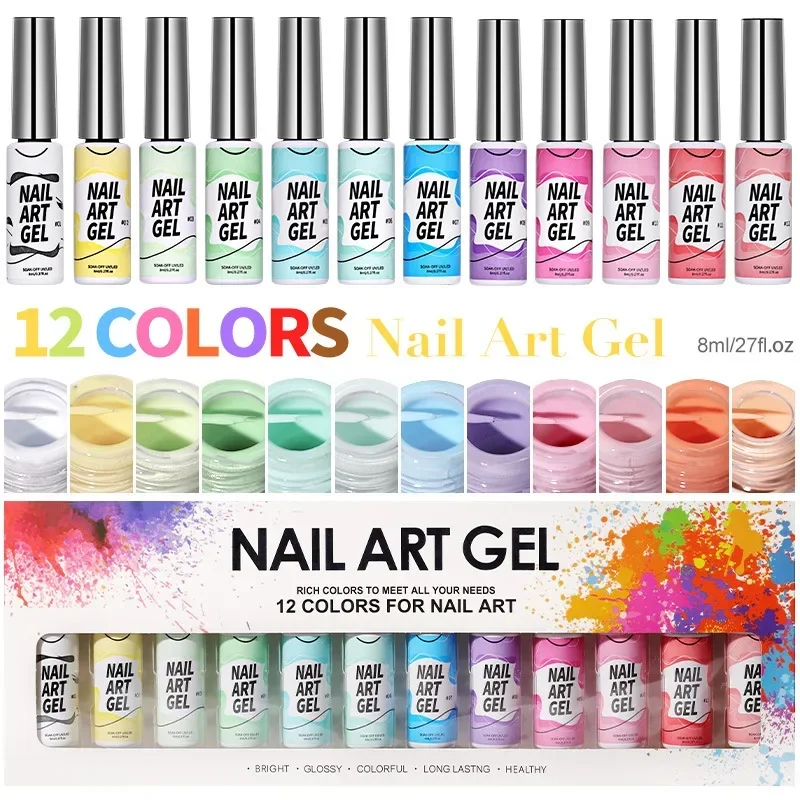 12Pcs Line Gel Nail Polish Set Semi Permanent UV Gel For DIY Painting Drawing Manicure Varnish Nail Art Liner Gel Brushed Glue