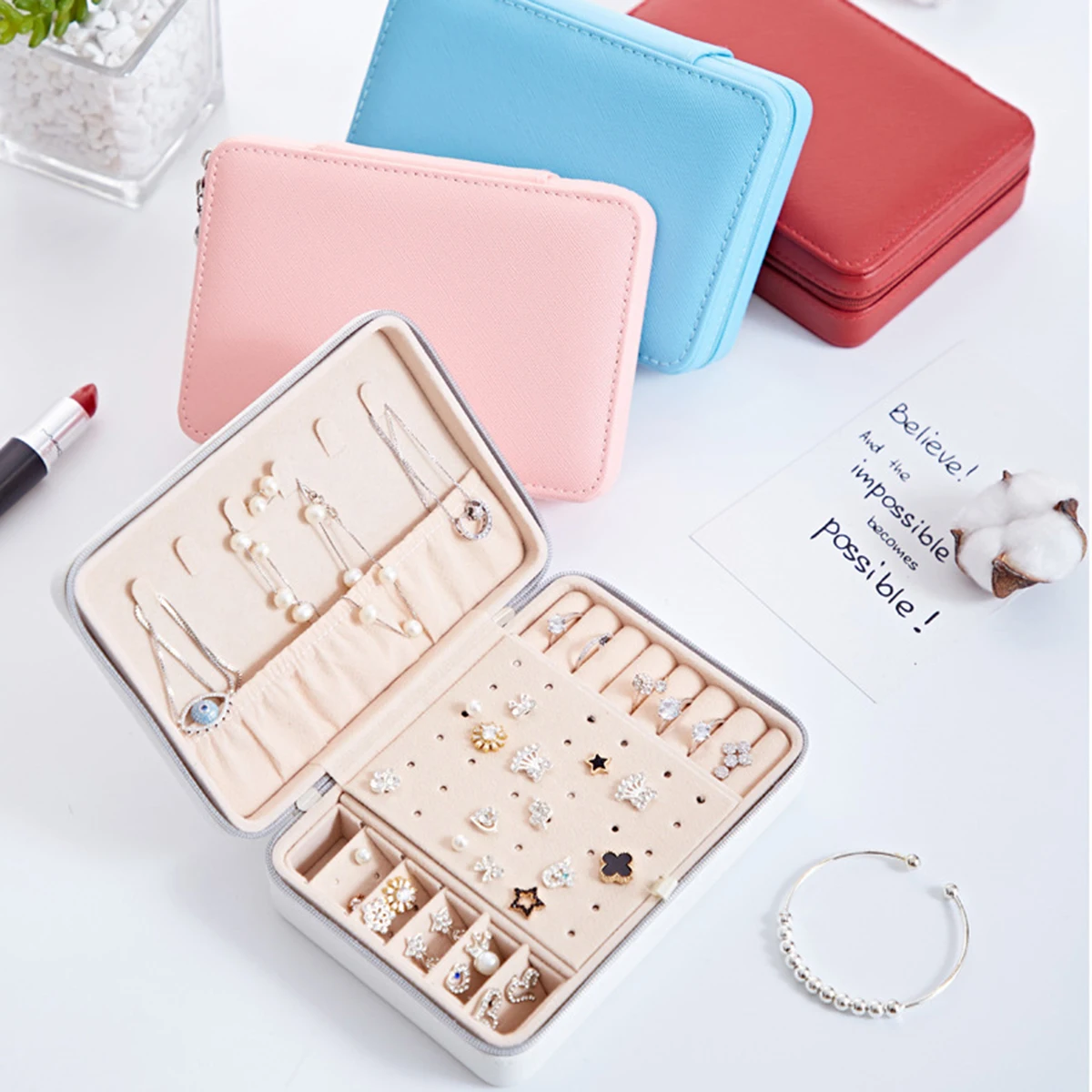 

Portable Jewelry Storage Box Simple Earrings High-end Exquisite Large Capacity Box Zip Earrings Simple Travel Jewelry Package