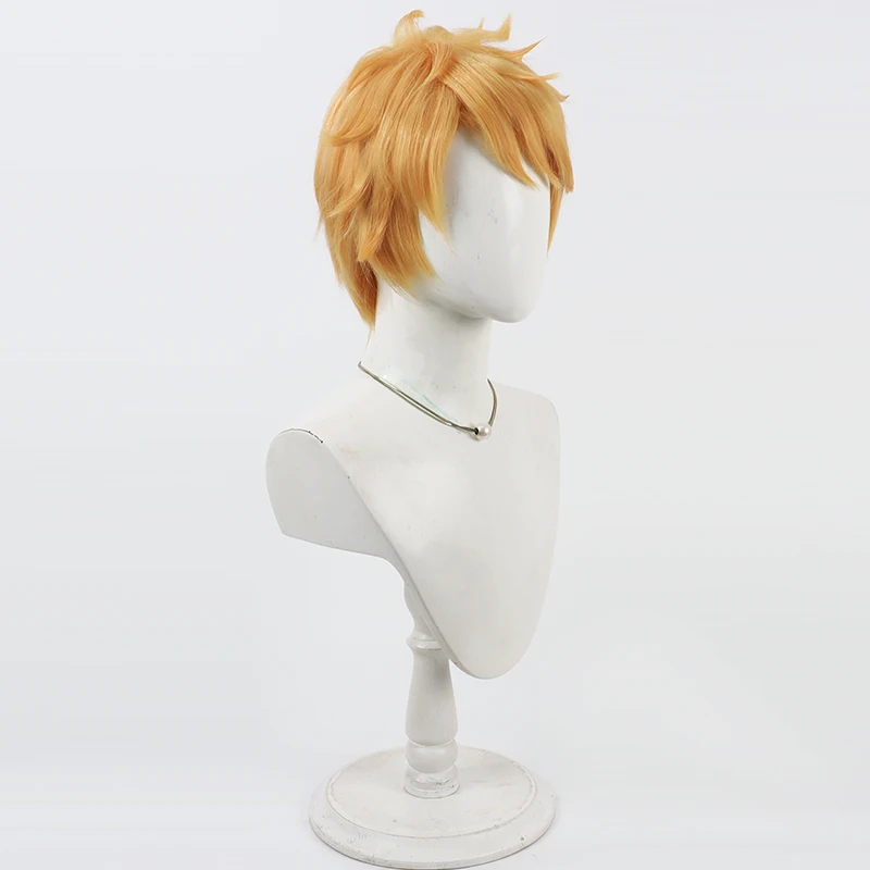 Pelucas de pelo sintético Gran Cosplay Granblue Fantasy: Relink Gran 30cm peluca corta recta naranja rubia para hombres resistente al calor