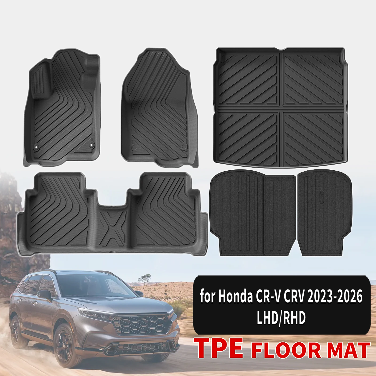 Für Honda CR-V CRV 2023 2024 2025 2026 LHD RHD maßgeschneiderte umweltfreundliche TPE-Fußmatten, Allwetter-wasserdichte Einlagen und Kofferraummatte