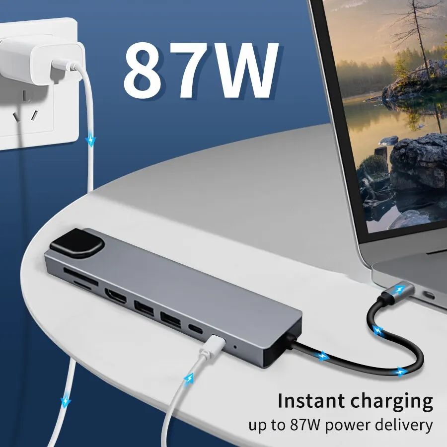 USB C Hub 8 in 1 Type C 3.1 naar 4K HDMI-adapter met RJ45 SD/TF-kaartlezer PD snel opladen voor MacBook Notebook Laptop Computer