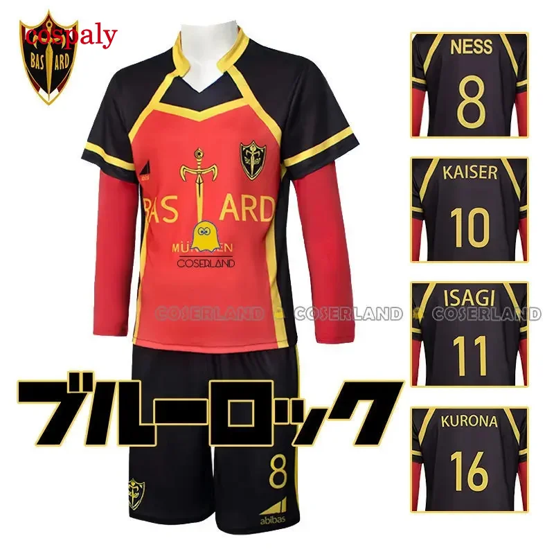 A IN STOCK Anime Blue Lock Bastard Munchen Cosplay Costume Yoichi Isagi Red Uniform Ness Football Jersey Kaiser Kurona Men Boys