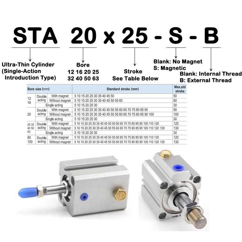 High Quality STA12 STA16 Cylinder Single-Acting Cylinder Spring Pressed Out STA16X5/10/15/20/25/30/35/40/45/50