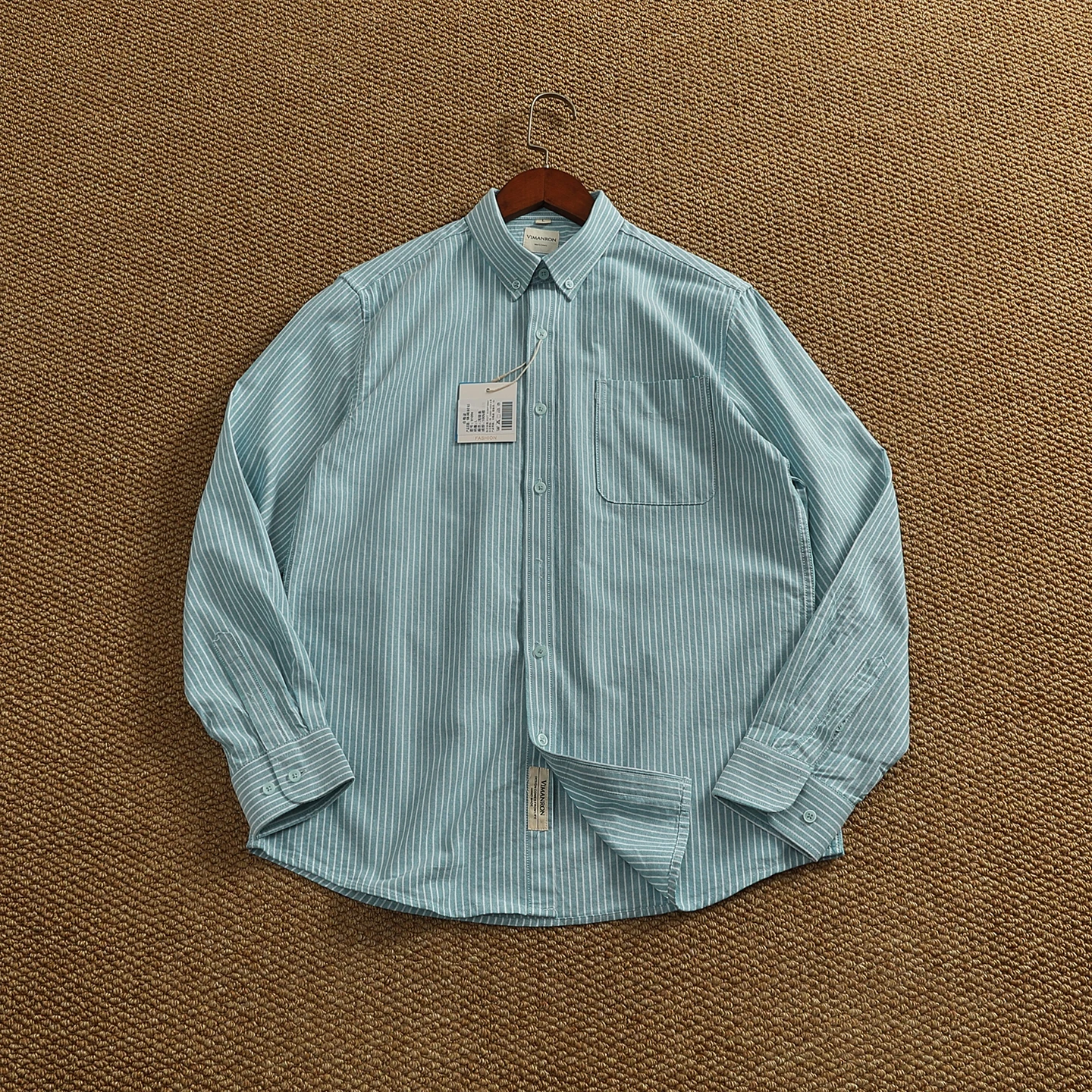 

Striped shirt men's long-sleeved spring and autumn pure cotton shirt Japanese retro high-end slim shirt