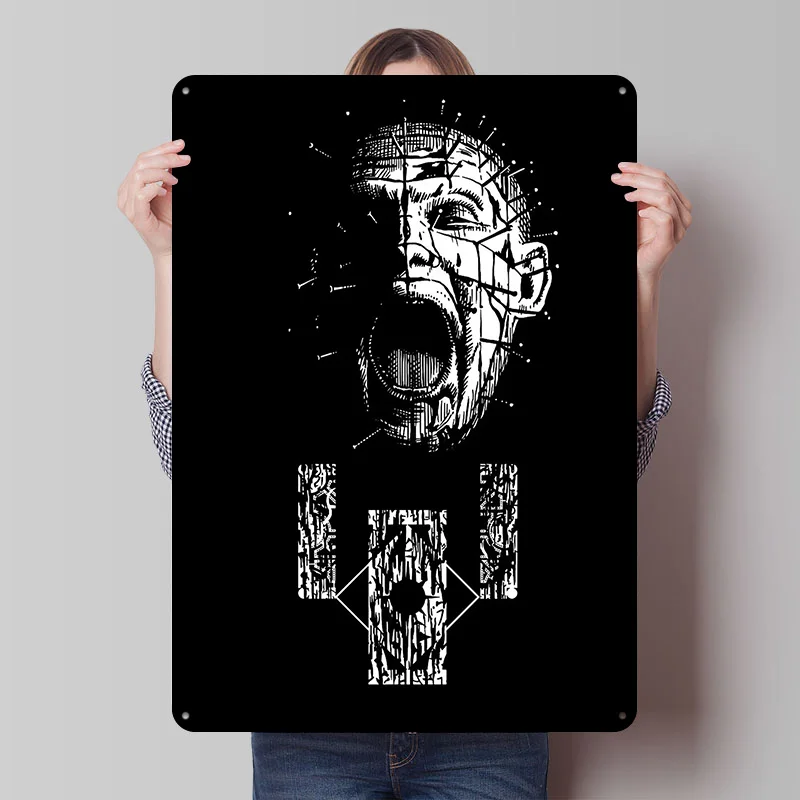 Hellraiser Pinhead Horror Art Printed Poster Customized Retro Wall Art Vintage Metal Tin Signs for Home Decoration Garage Garden