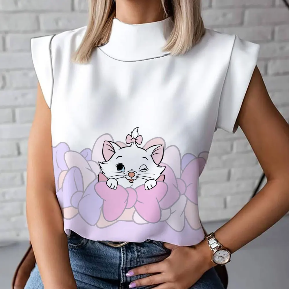 Letnia damska koszulka Hello Kitty damska koszulka z wysokim kołnierzem kreskówka modna wygodna damska koszulka z krótkim rękawem