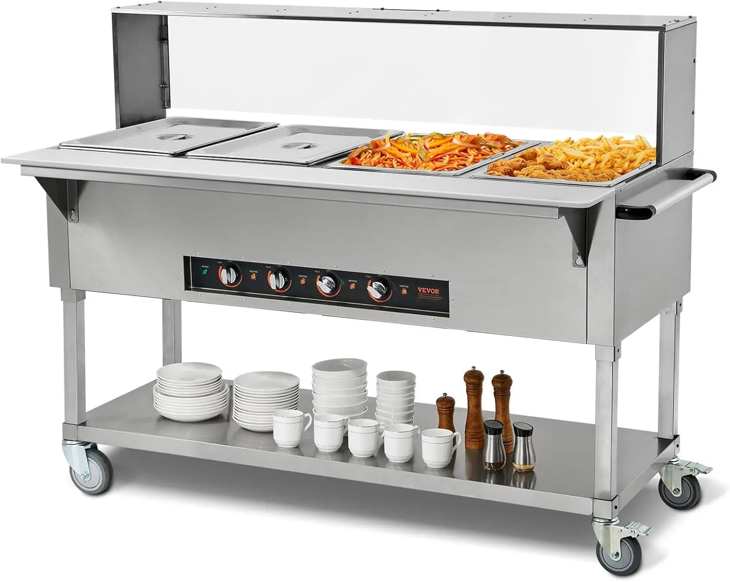 

4-Pan Commercial Food Warmer, 4 x 20.6QT Electric Steam Table, 2000W Professional Buffet Catering Food Warmer
