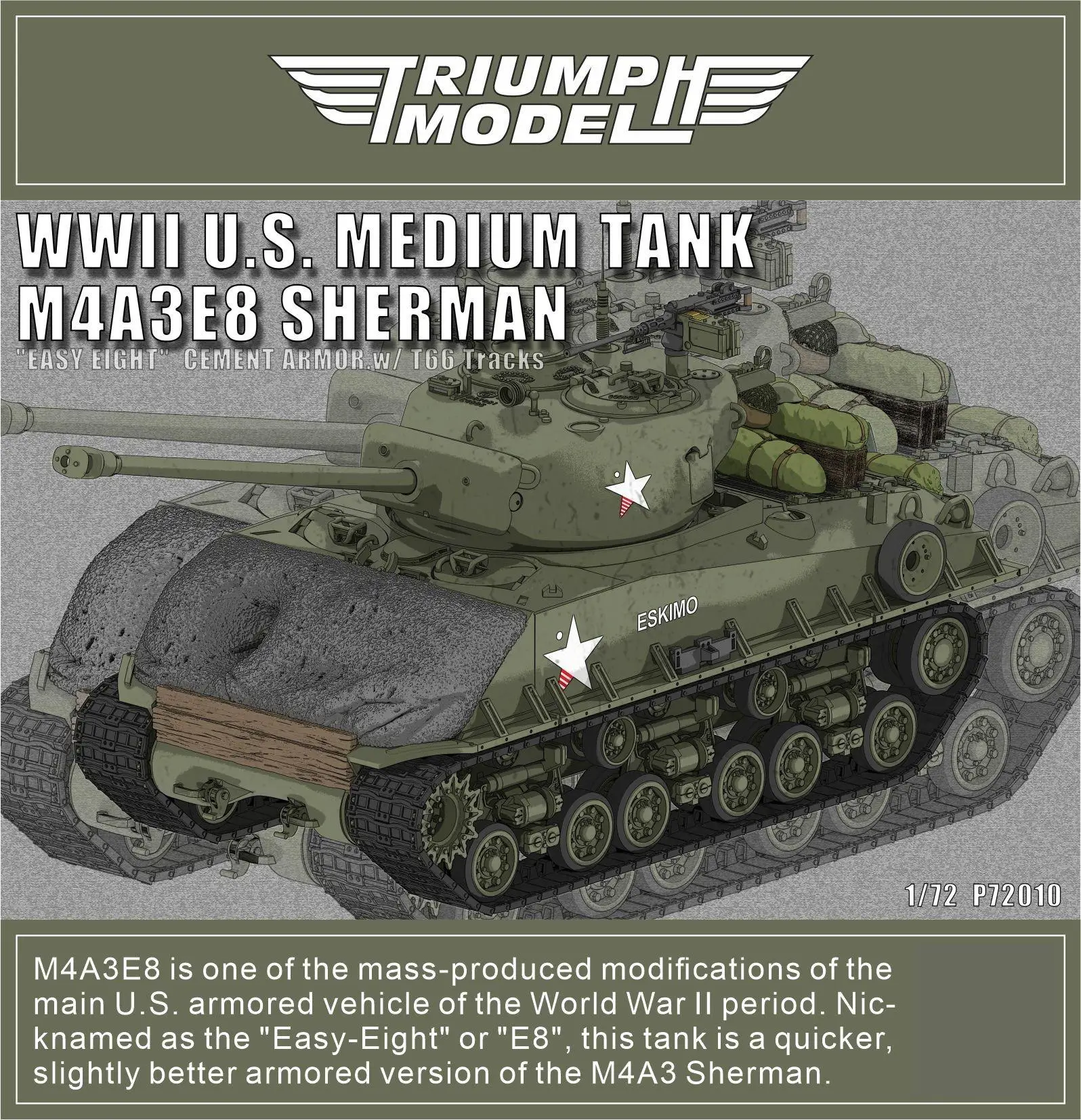 P72010 1/72 Scale U.S. Medium Tank M4A3E8 Sherman 