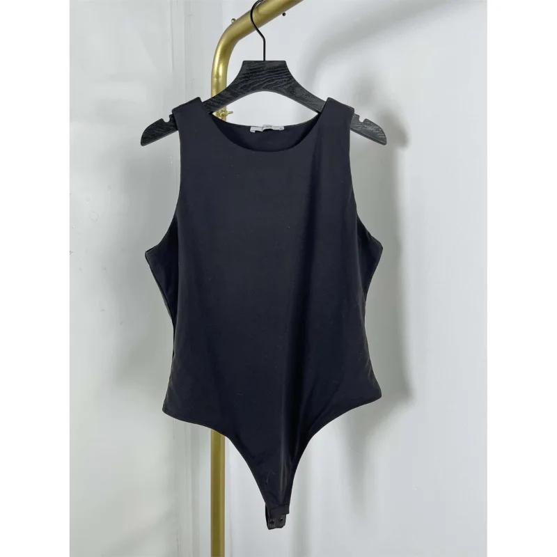 2025 Style Women's One-Piece Sleeveless Slim Fit Elastic Strap Positioning Clothes Casual round Neck Polyester Fiber Vest