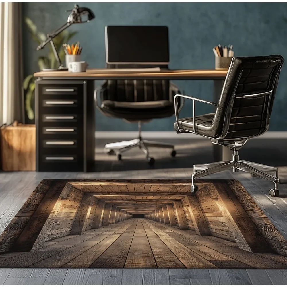 3D Wood Parquet Illusion Crystal Velvet Rug Modern Office Home Decor Geometric Pattern Floor Mat Anti Slip Carpet for Study Room