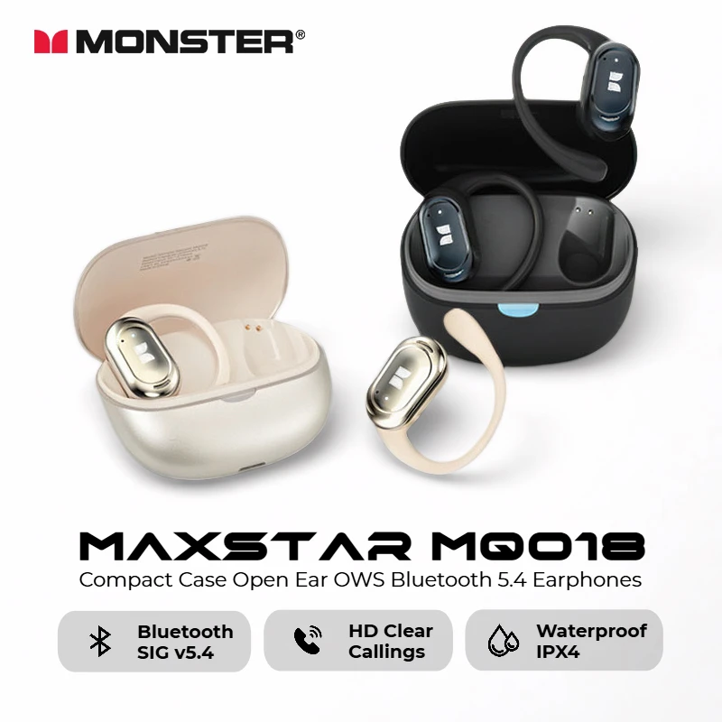 

Monster MQO18 Open Ear Bluetooth 5.4 Earphone ENC Call Noise Canceling Wireless Headphone with Mic IPX4 Waterproof TWS Earbuds