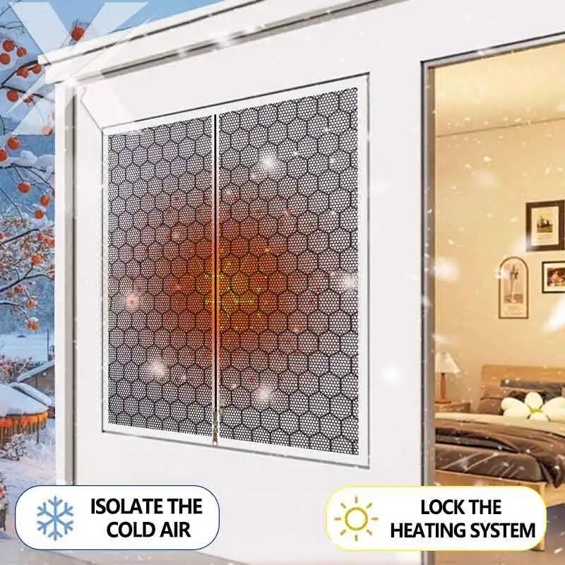 New Zipper Graphene Heating Thermal Window Curtain Washable, Self-Adhesive Easy Installation Windproof Window Insulation Curtain