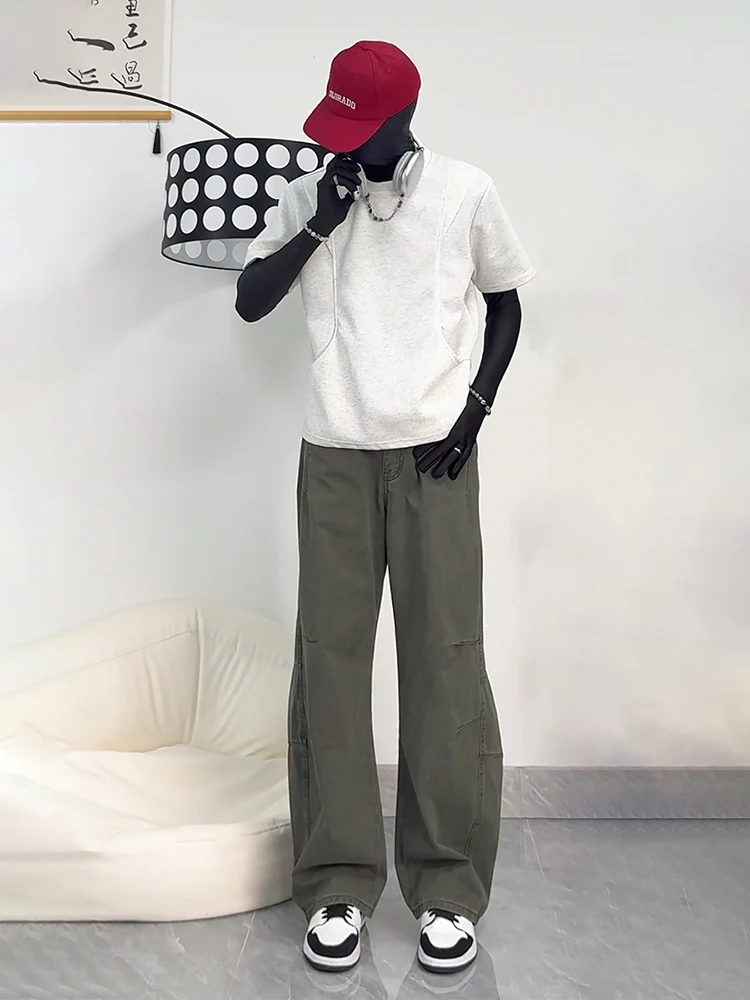 

Мужские летние тонкие широкие брюки в стиле милитари, американские рабочие брюки из чистого хлопка, брюки с ножом, свободный крой, прямые брюки