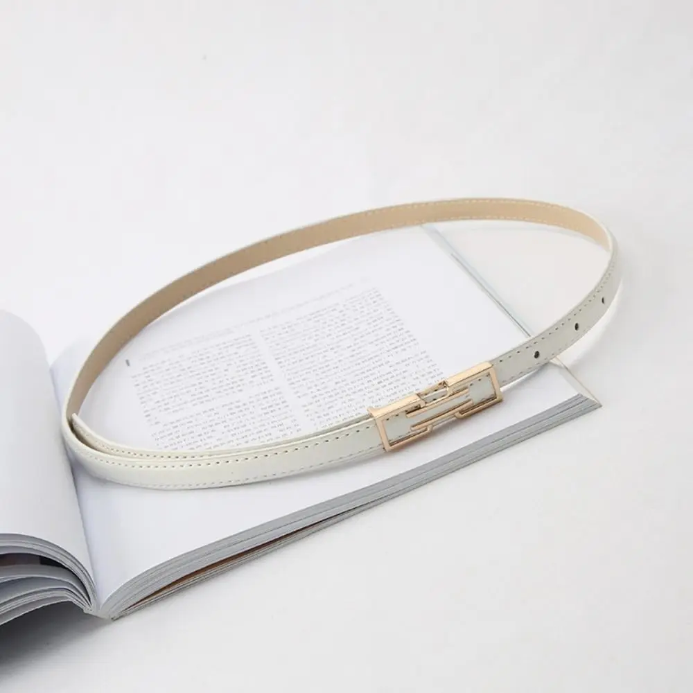 

Vintage Solid Color Women Thin Belt Pu Leather Waistband Metal Buckle Belt Skinny Waist Belt Female