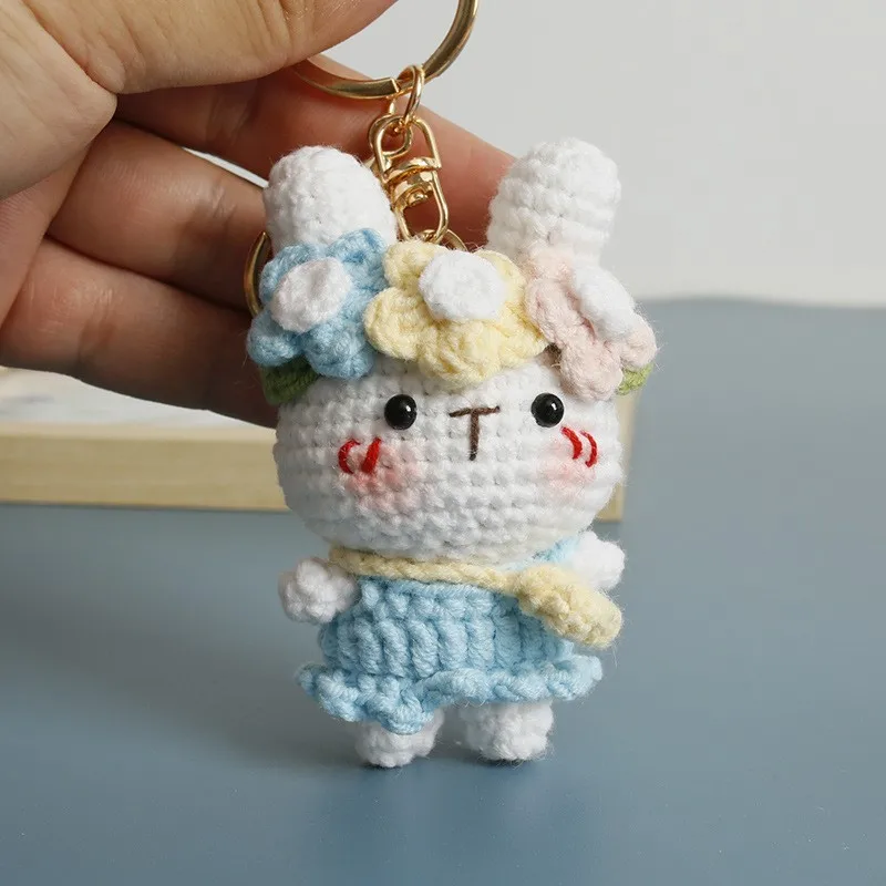 

Cute Garland Rabbit Doll Crochet Keychain Handmaking Knitting Rabbit Keychain For Backpack Pendant Crochet Animal Keyring Gifts