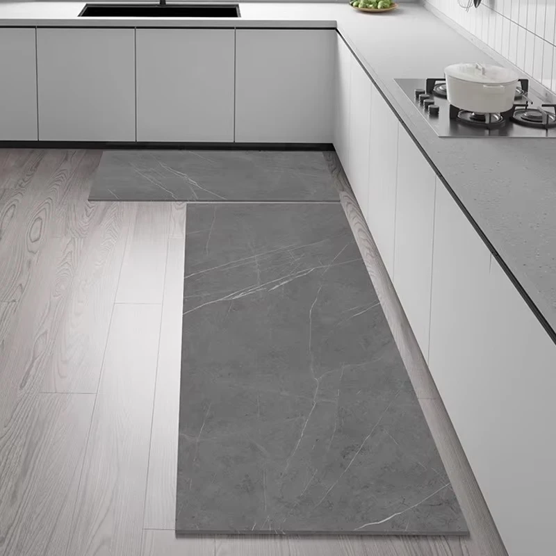 Kitchen Carpet Waterproof PVC Floor Mat Marble Pattern Leather Mats Modern Rug Anti-Slip Long Strip Area Mat Home Decor Rugs