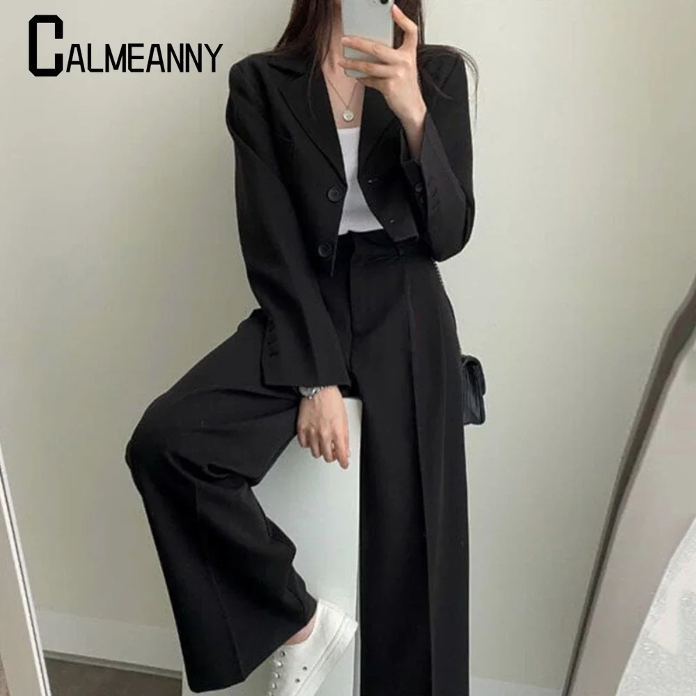 2023 Women's Trouser Suit New Suit Chic and Elegant Trouser Korean Lapel Button High Waist Fashion Two-piece Suit office lady