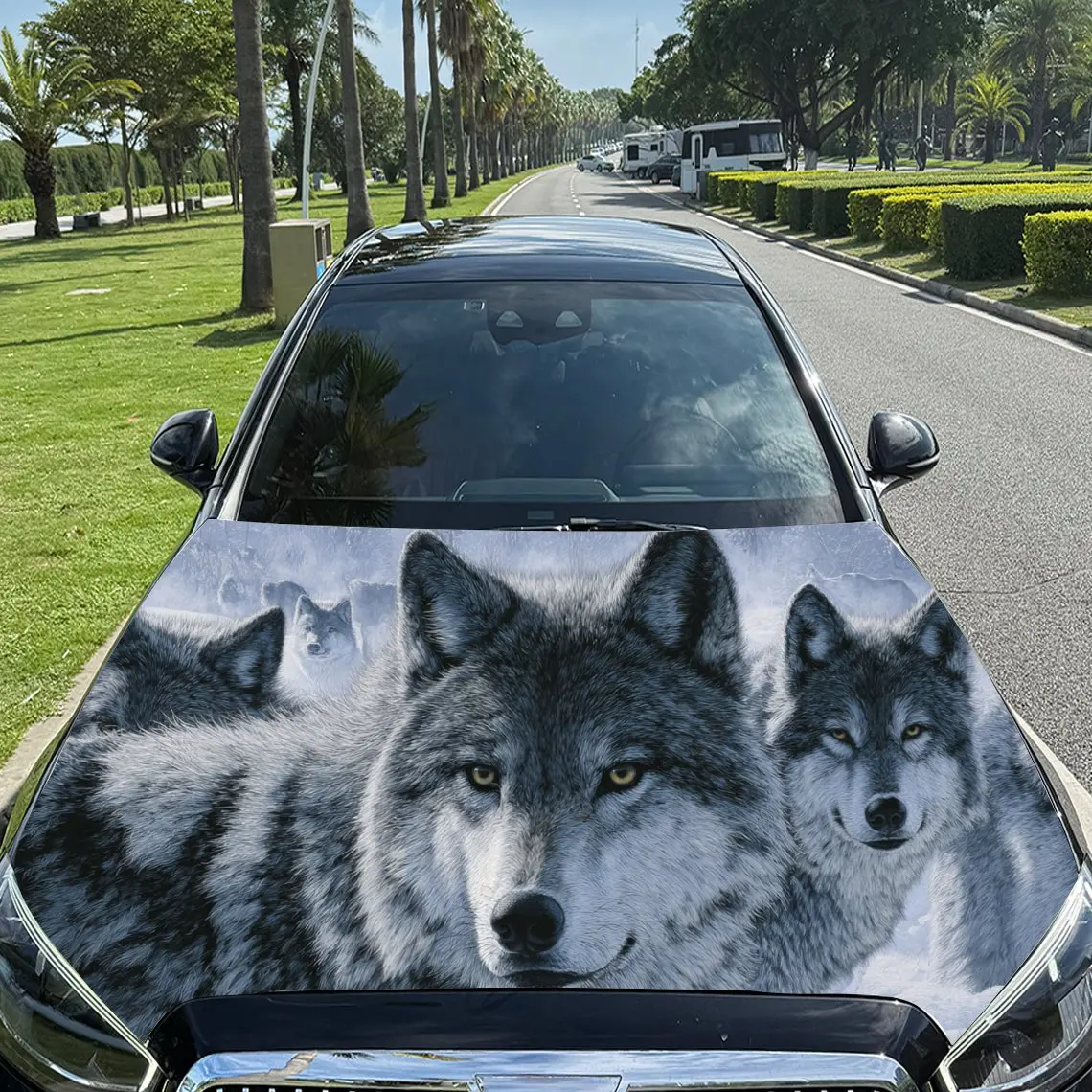 

Автомобильные наклейки Wolf Pack с текстурированным фоном и художественными деталями, наклейка на капот автомобиля, водонепроницаемая самоклеящаяся V-образная наклейка