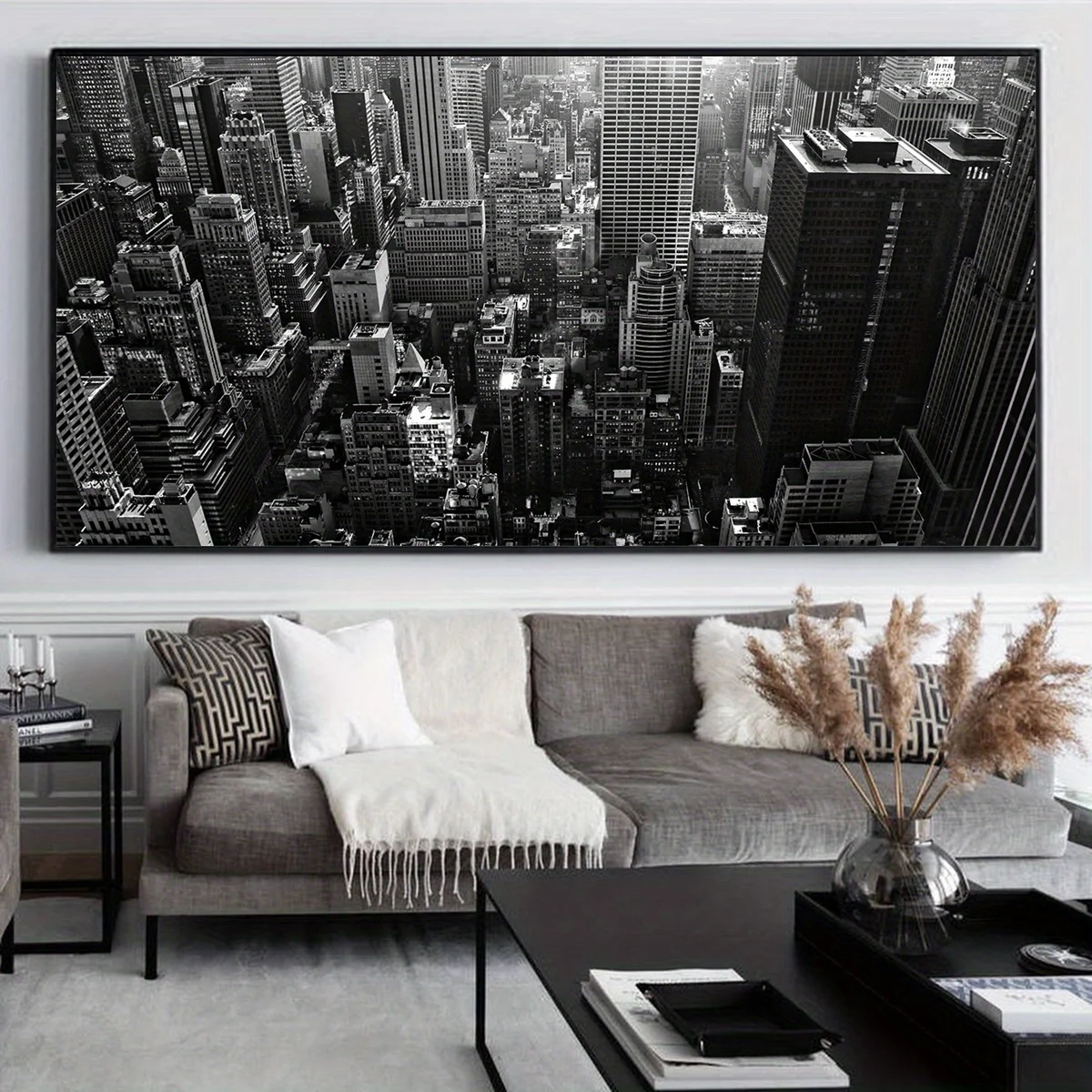 1pc Unframed Canvas Wall Art - Black & White Urban Skyscraper View, Modern Monochrome Poster for Home, Office, Bedroom,No Frame