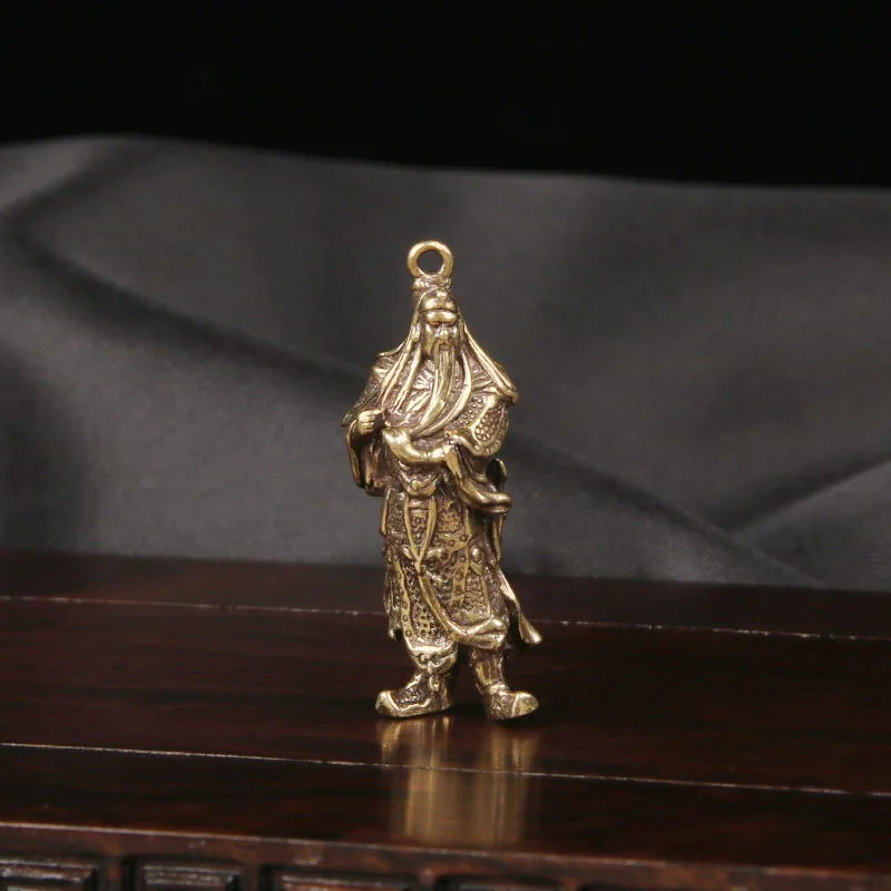 Brass Guan Gong Keychain Pendant Wu Caishen Handicraft Luggage Decoration Pendant Antique Bronze Ware Home Decorations Figures