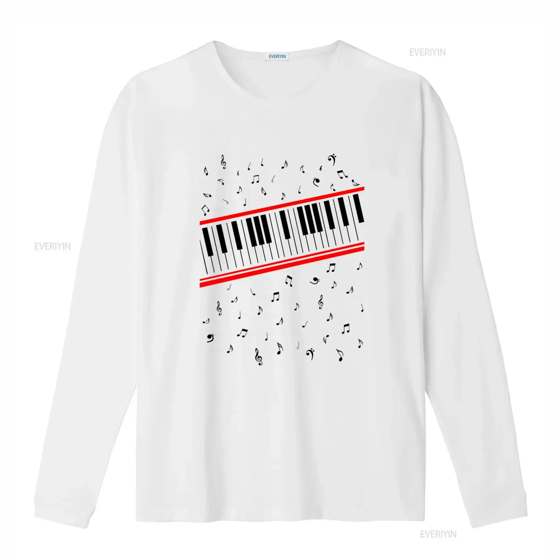 Retro Music White Beat It Keyboard T Shirt 342 with Musical Notes Print vintage Washed Breathable Stretched designer clothes