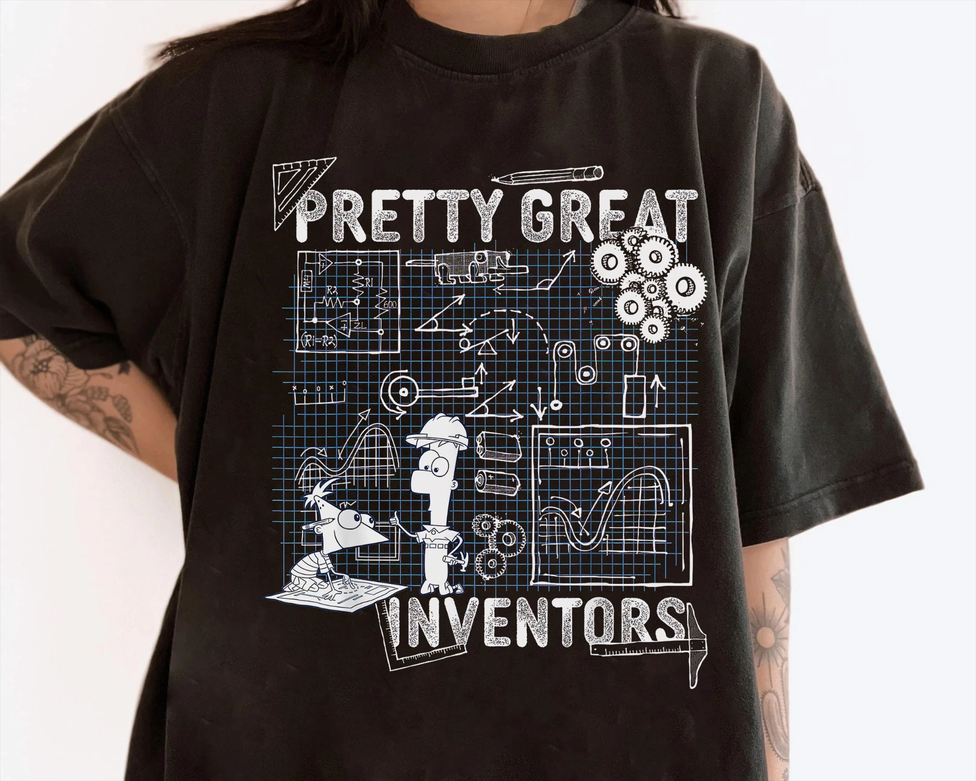 ديزني فينياس وفيرب اختراعات التخطيط تي شيرت بيري سطح السفينة قميص خلد الماء ديزني لاند الأسرة القمصان المملكة السحرية قميص