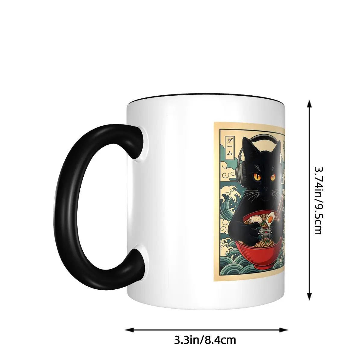 Cute Kawaii Gamer Cat Funny Ramen Retro Japanese Cat Gaming Mug Funny Ceramic Coffee Cups Tea Mugs Milk Cup Drinkware
