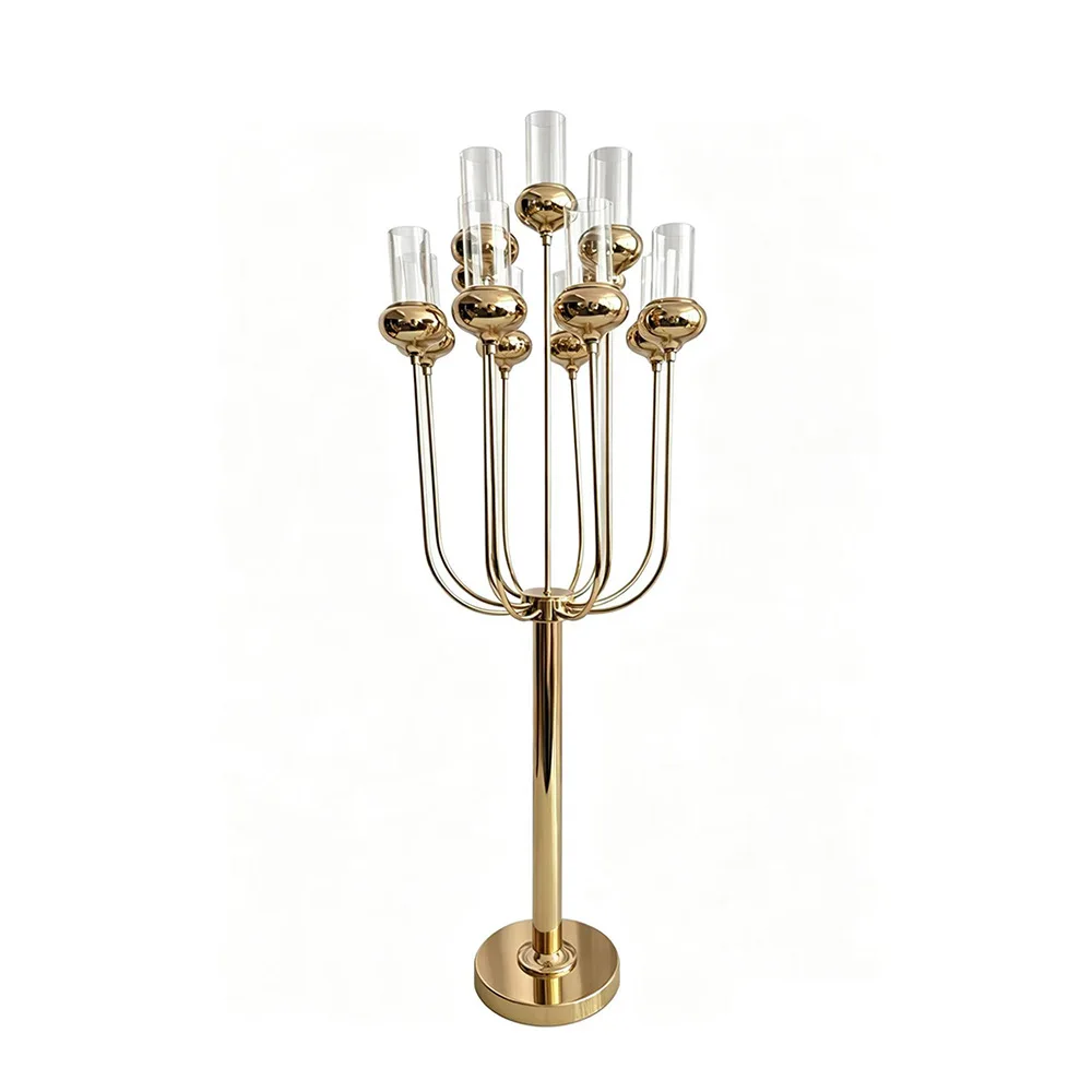 Wedding wrought iron gold candle holder electroplating wedding hall hotel main table floral decoration ornament