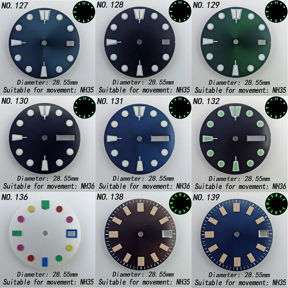 28.55mm 29mm luminous watch dial suitable for NH35 NH36 movement laser printing dial customized logo dial Watch accessories dial